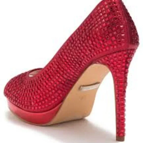 NIB- LAUREN LORRAINE CANDIE-12 RED JEWELED PEEP-TOE PUMPS - Picture 3 of 4